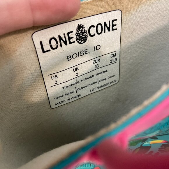 Lone Cone Tropical Toucans Pink and Green Children's Rainboots 3 - Picture 3 of 6